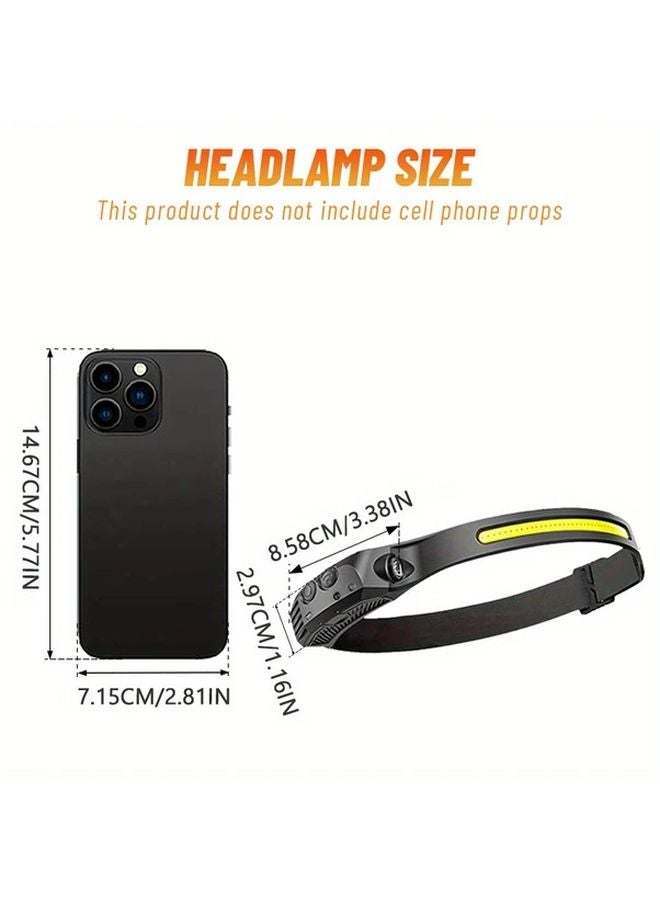 3pcs Ultra Light LED Headlamp Motion Sensor 5 Modes USB Rechargeable ABS COB Flashlight - Image 4