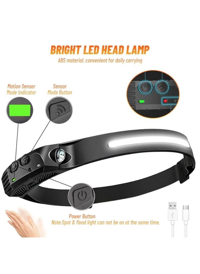 3pcs Ultra Light LED Headlamp Motion Sensor 5 Modes USB Rechargeable ABS COB Flashlight - Image 5