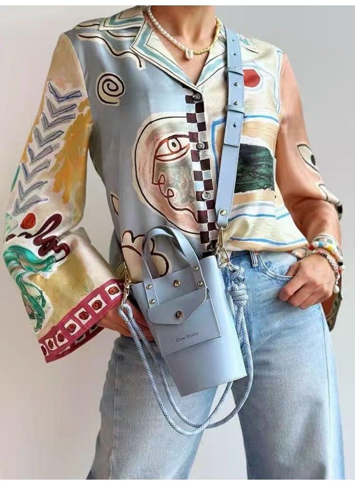 Baroque French Vintage Graffiti Style Printed Long Sleeve Shirt Loose Wide Leg Pant Suits Casual Two Piece Sets Womens Outifits - Image 2