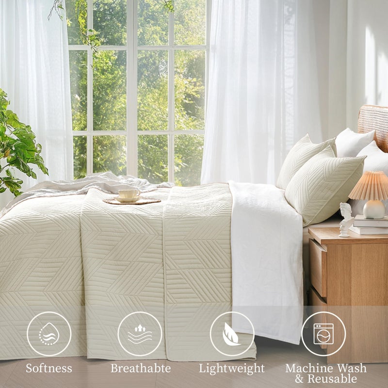 Davulos Full/Queen Quilt Set in Cream, Soft Reversible Microfiber Bedspread for All-Season Use, Lightweight Coverlet with Modern Geometric Pattern (1 Quilt, 2 Pillow Shams) - Image 4