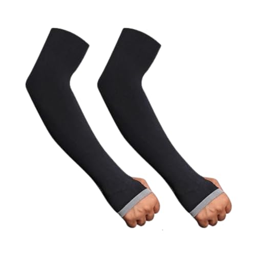 BADOWL Arm Sleeves for Men & Women, UV Protection Hand Sleeve with Thumb for Boys & Girls | Sun Protection Cover for Running, Bike Riding, Cricket - Black - 2 Pair - Image 3