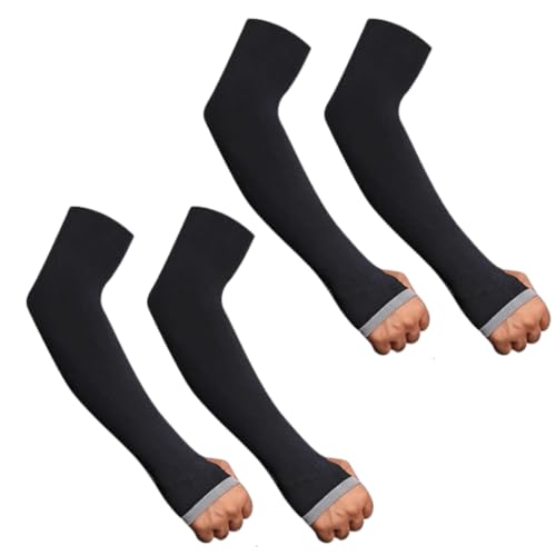 BADOWL Arm Sleeves for Men & Women, UV Protection Hand Sleeve with Thumb for Boys & Girls | Sun Protection Cover for Running, Bike Riding, Cricket - Black - 2 Pair - Image 1