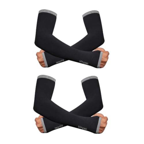 BADOWL Arm Sleeves for Men & Women, UV Protection Hand Sleeve with Thumb for Boys & Girls | Sun Protection Cover for Running, Bike Riding, Cricket - Black - 2 Pair - Image 2