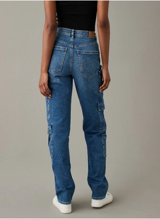American Eagle AE Stretch Super High-Waisted Baggy Straight Cargo Jean