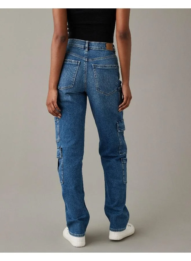 امريكان ايجل AE Stretch Super High-Waisted Baggy Straight Cargo Jean