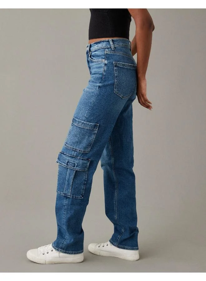 American Eagle AE Stretch Super High-Waisted Baggy Straight Cargo Jean