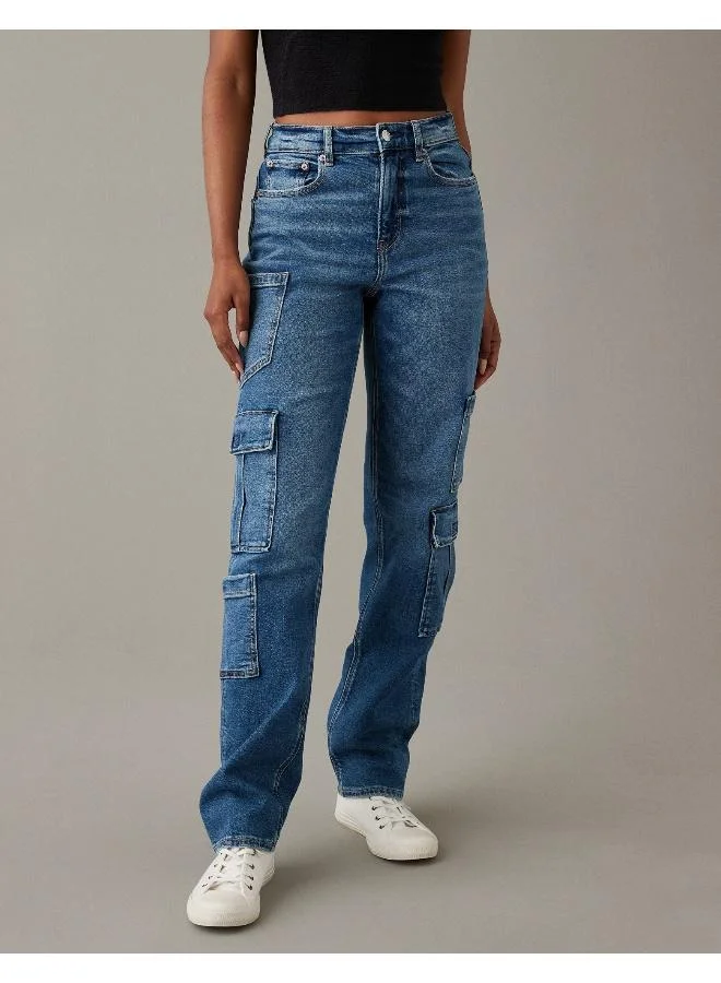 American Eagle AE Stretch Super High-Waisted Baggy Straight Cargo Jean