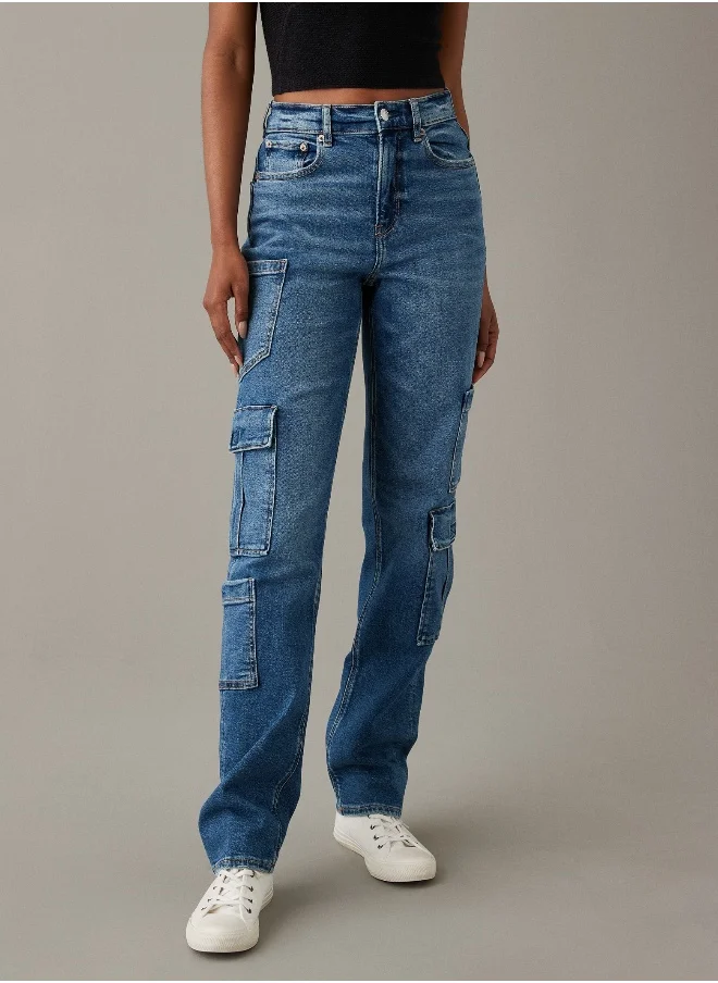 امريكان ايجل AE Stretch Super High-Waisted Baggy Straight Cargo Jean