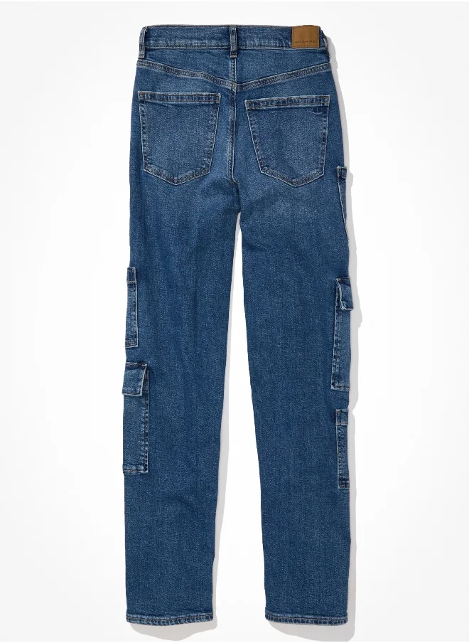 امريكان ايجل AE Stretch Super High-Waisted Baggy Straight Cargo Jean