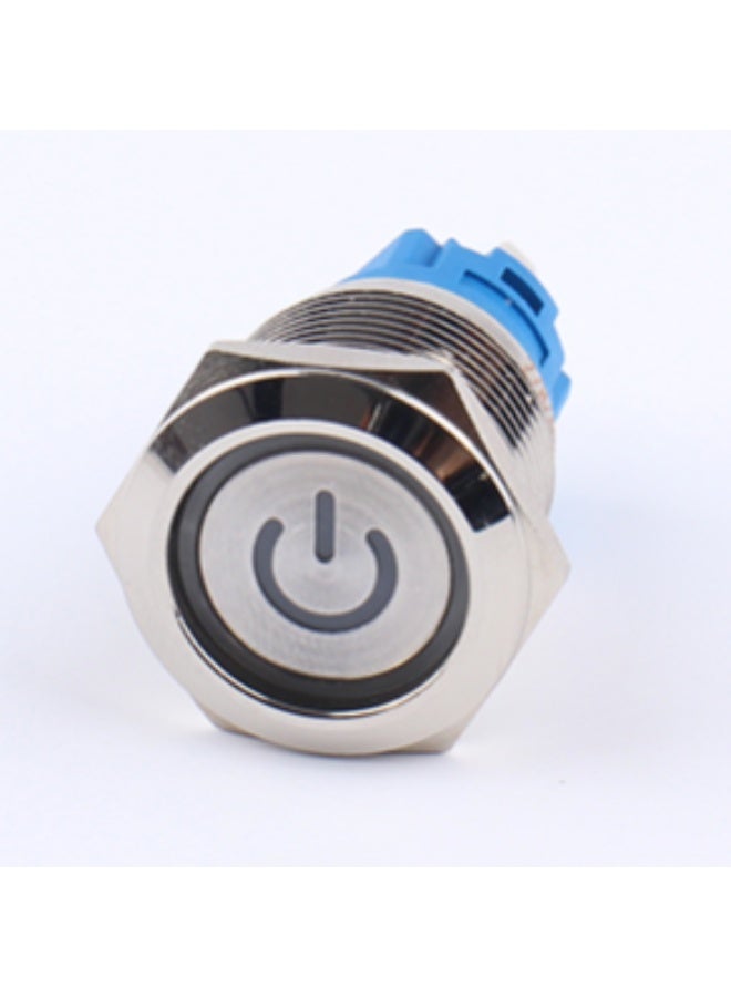 5Pcs 16mm Metal Latching Push Button Switch, Waterproof Anti-Vandal Silver Shell, 12V-24V 1NO 1NC ON/OFF, for 5/8" Mounting Hole with Pigtail, Blue LED with Power Symbol - Image 1