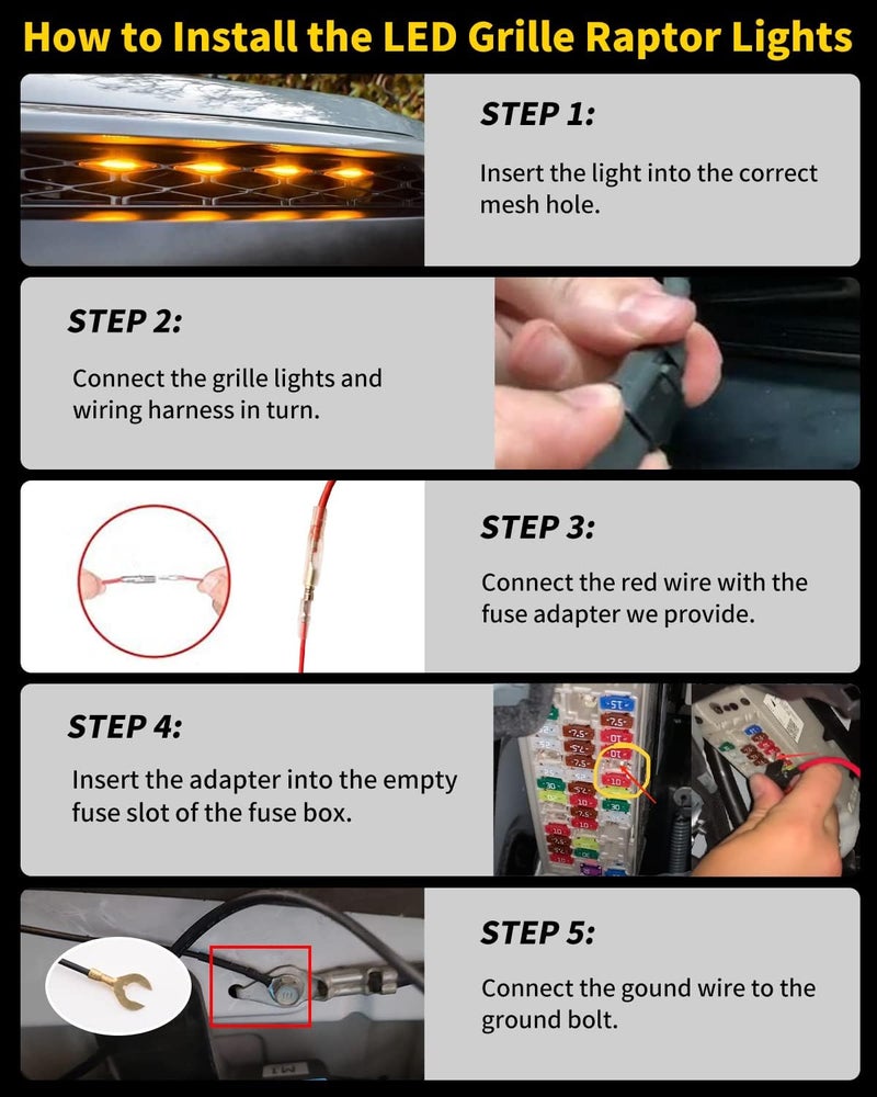MEALAM Amber LED Lights 4PCS Front Grille Raptor Lamps for 2014-2019 Toyota 4Runner - Image 5