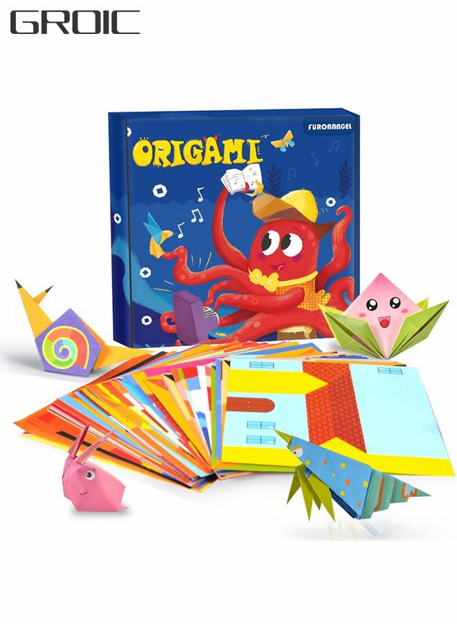 GROIC Colorful Kids Origami Kit, Craft for Kids, 108 Vivid 54 Pattern Art Project Teaching Book Beginners Training - Image 1