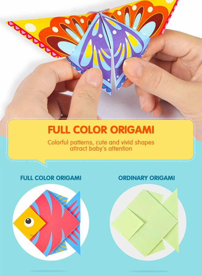 GROIC Colorful Kids Origami Kit, Craft for Kids, 108 Vivid 54 Pattern Art Project Teaching Book Beginners Training - Image 2