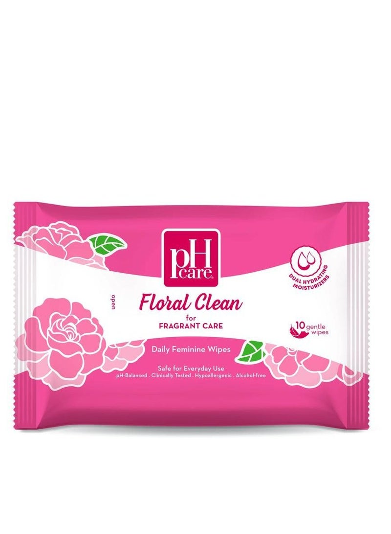 pH Care Daily Feminine Wipes Floral Clean 10s - Image 1