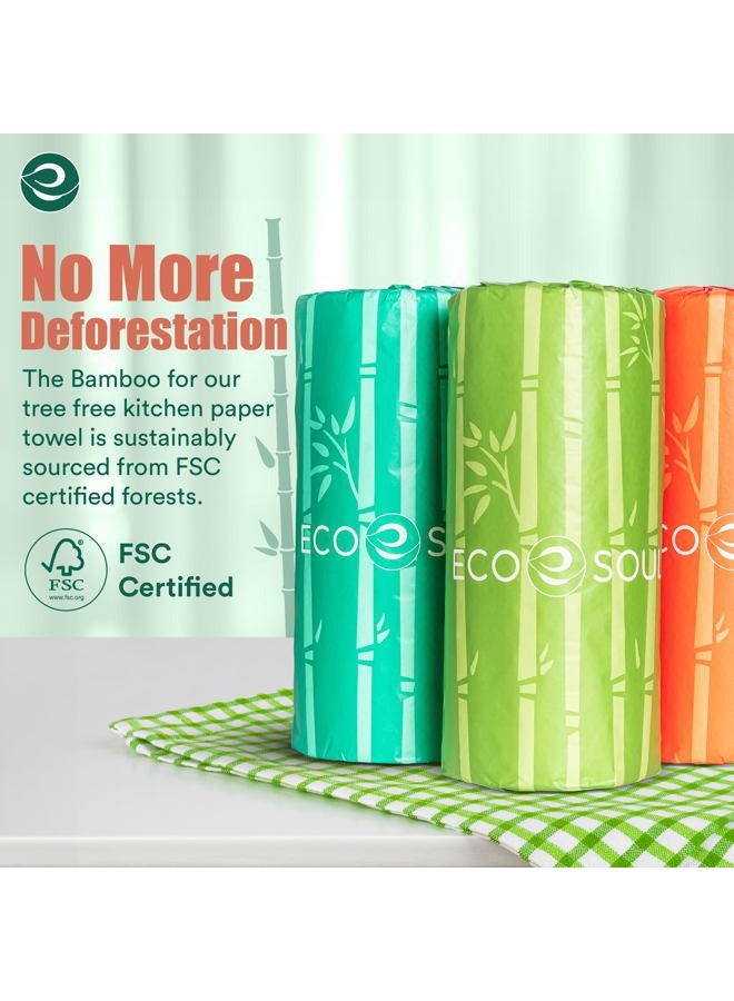 ECO SOUL مناديل مطبخ من الخيزران 100% مجموعة من 6 لفات | 900 ورقة، 150 ورقة لكل لفة | 2 طبقة فائقة الامتصاص، صديقة للبيئة، مستدامة، مناديل ورقية ناعمة، آمنة للطعام - Image 2