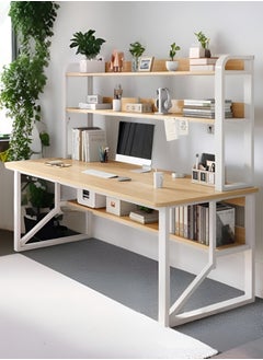 AIWANTO Desk with 2 Storage Shelves PC Multifunctional Home Office Modern Laptop Sturdy Shelves Simple Stylish Workstation Study Table 120x148x60cm Wood  - Image 1