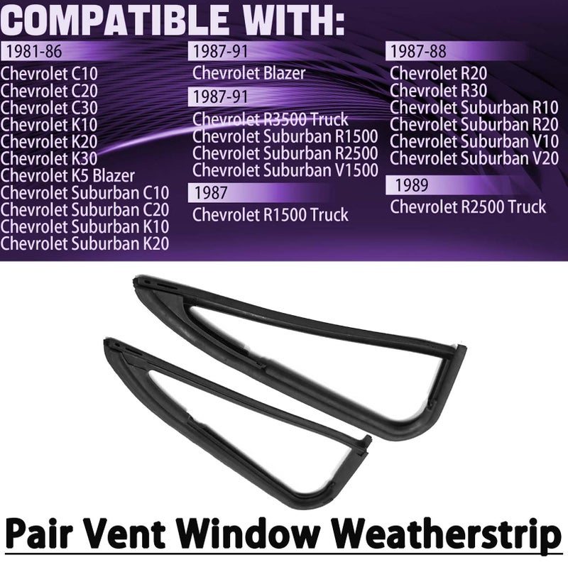 BST BSSP Pair Front Vent Glass Window Weatherstrip Seals Set for 1987-91 Chevy Blazer 1981-86 C10 C20 C30 K10 K20 Truck K30 Truck K5 Blazer 1987-88 Chevy R20, VWK111081,WSS00239 - Image 2