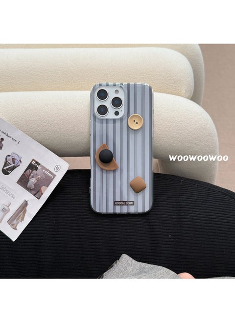 أزرار هندسية ثلاثية الأبعاد مخططة باللون الأزرق لهاتف Iphone16ProMax لحافظة الهاتف المحمول Iphone 15 14 Lanyard 13 Women-اللون: Shell + أزرار هندسية - الموديل المطبق: For Iphone 13 Pro
