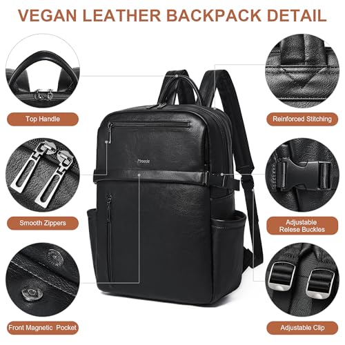 Mroede Leather Laptop Backpack for Women, 15.6 Inch Laptop Travel Backpack Purse Large Capacity Computer Bag, Casual Daypack Nurse Bag College Bookbag for School, Black - Image 5
