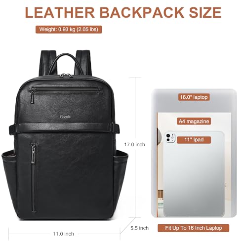 Mroede Leather Laptop Backpack for Women, 15.6 Inch Laptop Travel Backpack Purse Large Capacity Computer Bag, Casual Daypack Nurse Bag College Bookbag for School, Black - Image 3