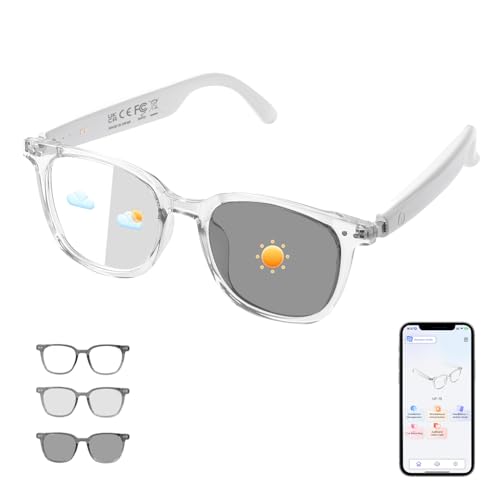 Tulbeys AI Translator Smart Glasses, Real-Time Bilingual Translation, Bluetooth Glasses with Photochromic Lenses 160+ Languages, Lightweight Design for Travel & Business - Transparent Frame and White Legs - Image 1