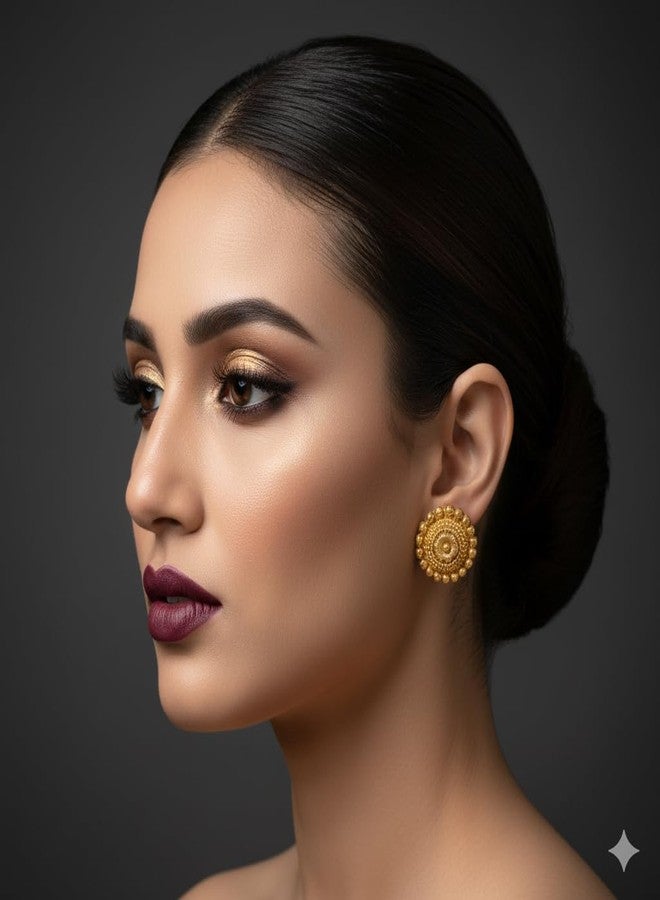 AAIKU Combo 3 Pair Traditional Gold-Plated Floral Stud Earrings for Women & Girls | Lightweight Ethnic Jewelry Set | Stylish Matte Finish Golden Ear Tops - Image 3