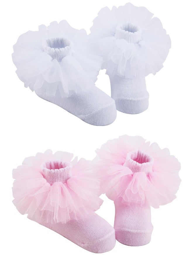 PrinceSasa Solid Infant Princess Lace Baby Girl Newborn Ruffle Baby Socks (Pack of 2),3FPB2T1,size 0-12 Months(1Y) - Image 1