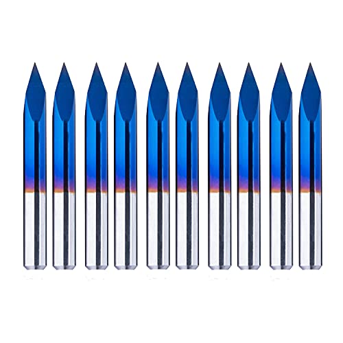 FoxAlien 10pcs Triangular CNC Router V-Bit, 30 Degree 0.1mm Engraving Bits, 1/8" Shank Nano Blue Coating Sharp Pyramid for Acrylic Wood MDF Aluminum Lettering Sign Making - Image 1