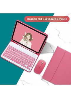 Bluetooth Keyboard Case For Ipad Pro 11 10.2 Air 4 Pencil Slot Mini 6 Leather Mouse Pad Protective Cover For Digital Computer-Color:Begonia Red Begonia Red Keyboard Begonia Red Dual-mode Bluetooth Mouse-Applicable Model:2022/2021 2020/2018 Ipadpro12.9