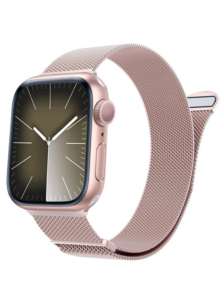 Compatible with Apple Watch,38mm/40mm/41mm/42mm(series 10) Magnetic Mesh Stainless Steel Band, Adjustable Replacement Men & Women iWatch Strap, Compatible with Series 10 9 8 7 6 5 4 3,SE,Ultra,Rose Gold  - Image 1
