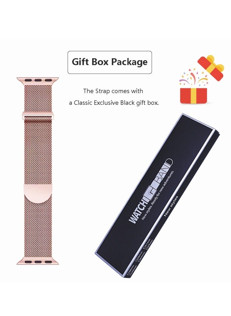 Compatible with Apple Watch,38mm/40mm/41mm/42mm(series 10) Magnetic Mesh Stainless Steel Band, Adjustable Replacement Men & Women iWatch Strap, Compatible with Series 10 9 8 7 6 5 4 3,SE,Ultra,Rose Gold  - Image 3