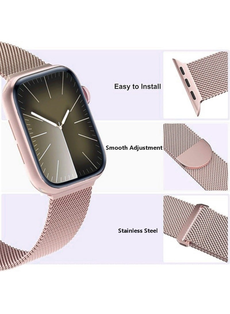 Compatible with Apple Watch,38mm/40mm/41mm/42mm(series 10) Magnetic Mesh Stainless Steel Band, Adjustable Replacement Men & Women iWatch Strap, Compatible with Series 10 9 8 7 6 5 4 3,SE,Ultra,Rose Gold  - Image 2