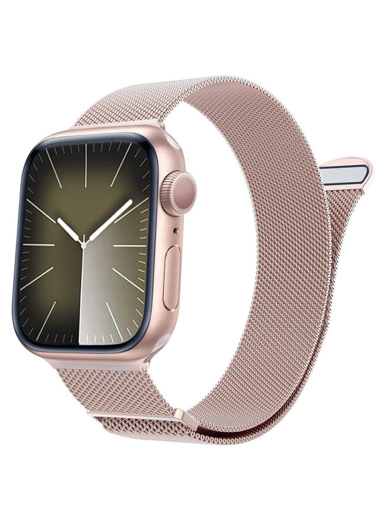 Compatible with Apple Watch,38mm/40mm/41mm/42mm(series 10) Magnetic Mesh Stainless Steel Band, Adjustable Replacement Men & Women iWatch Strap, Compatible with Series 10 9 8 7 6 5 4 3,SE,Ultra,Rose Gold  - Image 1