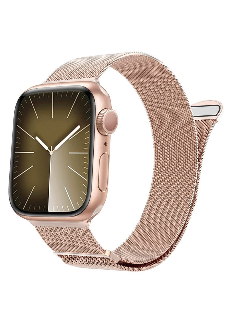 Compatible with Apple Watch,38mm/40mm/41mm/42mm(series 10) Magnetic Mesh Stainless Steel Band, Adjustable Replacement Men & Women iWatch Strap, Compatible with Series 10 9 8 7 6 5 4 3,SE,Ultra,Rose Gold - Image 1