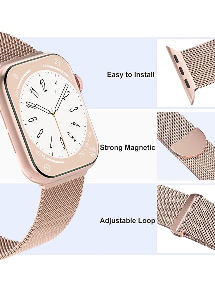 Compatible with Apple Watch,38mm/40mm/41mm/42mm(series 10) Magnetic Mesh Stainless Steel Band, Adjustable Replacement Men & Women iWatch Strap, Compatible with Series 10 9 8 7 6 5 4 3,SE,Ultra,Rose Gold - Image 2