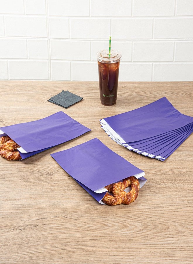 Restaurantware-Bag Tek 7.1 x 3 x 11 Inch Paper Bags For Snacks, 100 Durable French Fry Bags - Disposable, Greaseproof, Paper Purple Snack Bags, For Popcorn, Cookies, Or Fries- Restaurantware - Image 3