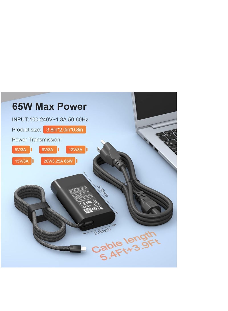 Terabyte New Slim 65W HP Laptop Charger USB C Chromebook Charger for HP Spectre X360 14 2 in 1,Elitebook x360, Pavilion Envy Elite x2 Fast Charging Type C Travel Laptop Power Adapter - Image 2