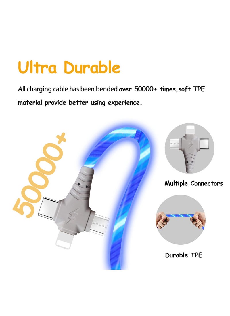 3 in 1 Charging Cable, Multi Charging Cable LED Flowing Light Up Charger Cable, 3.0 Fast Phone Charger Data Transfer, Durable TPE Charging Cord, for iPhone, Type C and Micro USB Blue 6.6ft