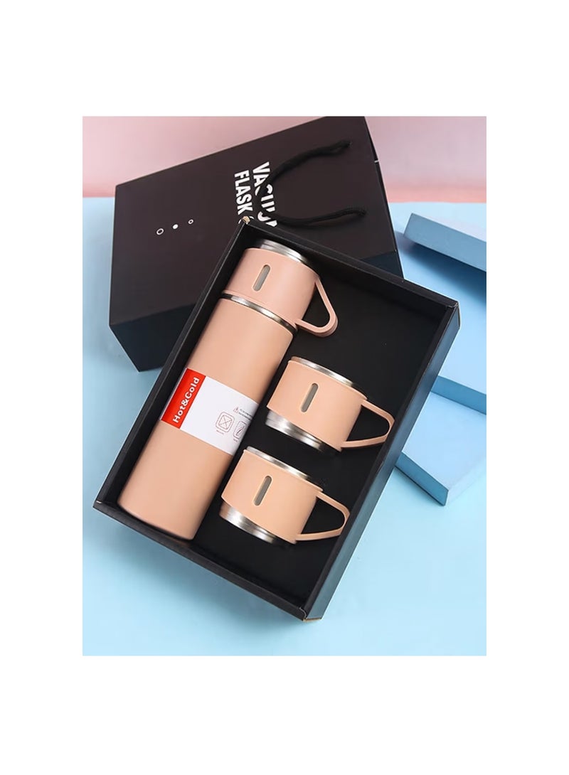 Nessan 3-Piece Stainless Steel Gift Set Vacuum Thermal Mug Flask Bottle with 2 Extra Cup Set Leak-proof Mug Insulated Travel Business Trip Water Bottle Thermos Hot & Cold Up to 12 Hours 500ml - Peach - Image 5