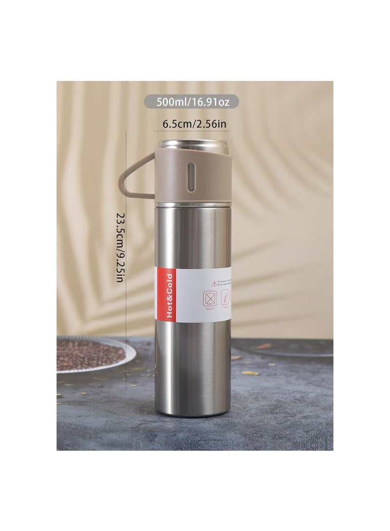 Nessan 3-Piece Stainless Steel Gift Set Vacuum Thermal Mug Flask Bottle with 2 Extra Cup Set Leak-proof Mug Insulated Travel Business Trip Water Bottle Thermos Hot & Cold Up to 12 Hours 500ml - Peach - Image 3