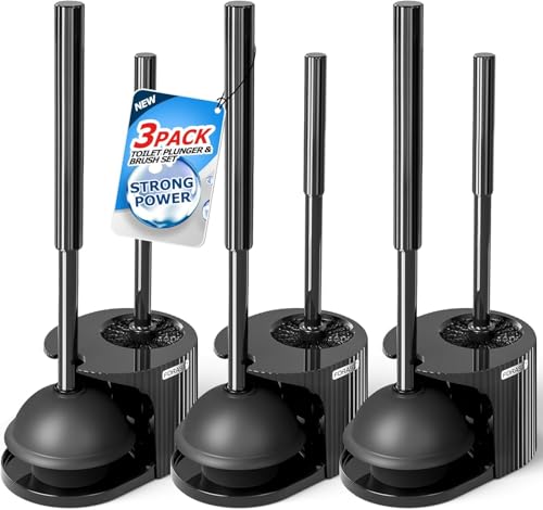 FORASTO 3Pack 2 in 1 Toilet Brush and Plunger Set Extended Handle PlungerToilet Bowl Brush Plunger SetBathroom Cleaning ToolsToilet Brush Plunger ComboCleaning SuppliesBlack - Image 1
