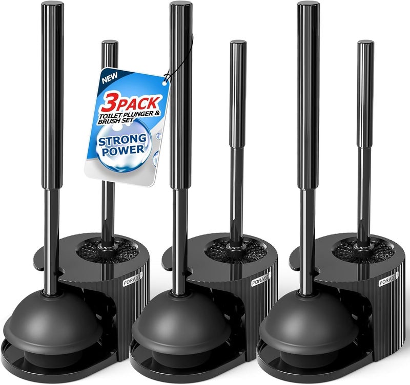 FORASTO 3Pack 2 in 1 Toilet Brush and Plunger Set Extended Handle PlungerToilet Bowl Brush Plunger SetBathroom Cleaning ToolsToilet Brush Plunger ComboCleaning SuppliesBlack - Image 2