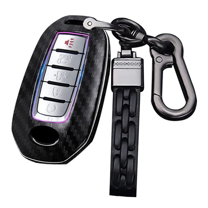 ontto Key Fob Cover with Keychian Compatible with Infiniti 2018up Car Key Holder Keyless Entry Remote Case for Q50 Q60 QX50 QX55 QX60 Carbon Pattern Black
