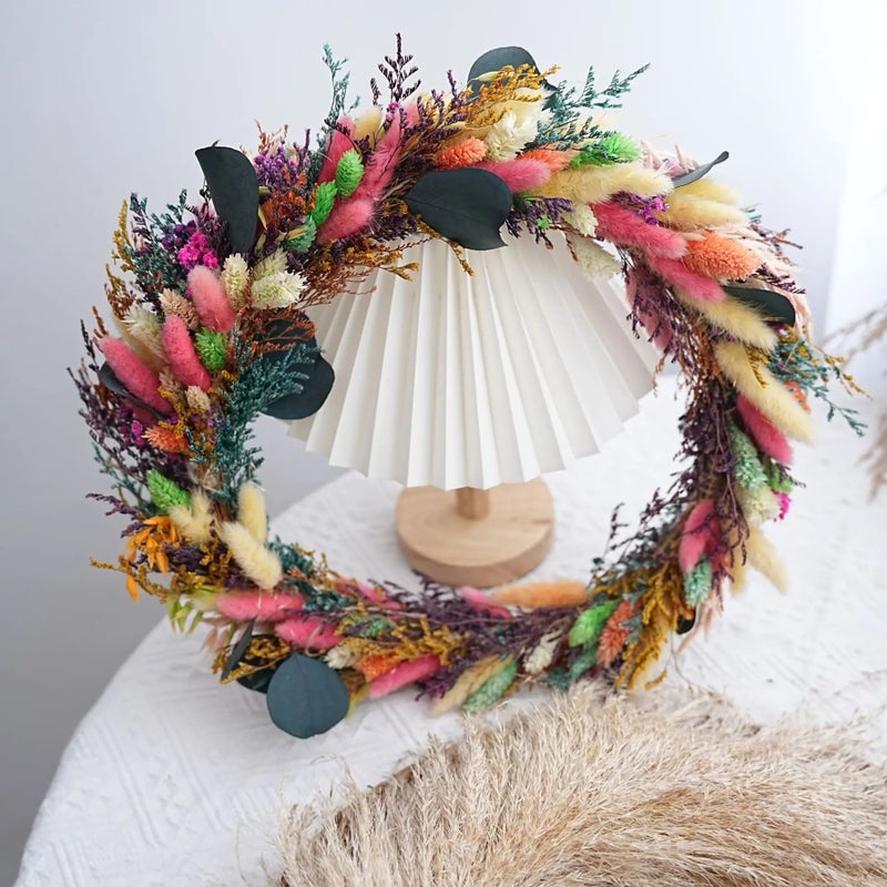 Bluejw Elegant Handmade Bohemian Preserved Wreath with Roses & Hydrangeas - Dried Flower Wreath for Wedding, Easter & Christmas Decoration - Dried Plants Included - Image 2