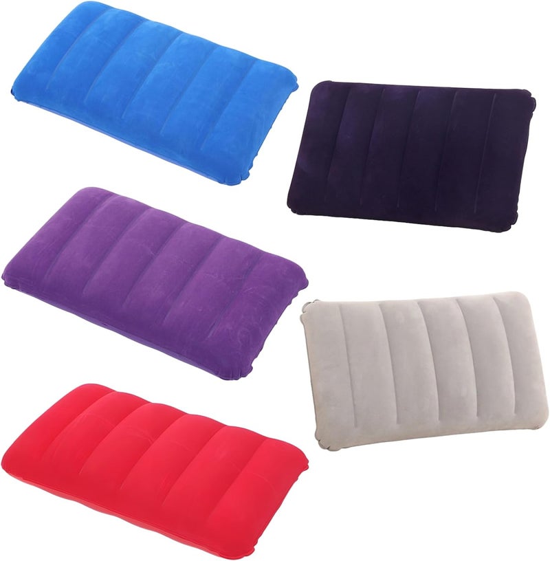 5 Pcs Portable Inflatable Pillow, 11.8 X 18.5 in, Travel Pillow with Flocked Fabric, for Office Nap, Camping, Pack - Image 1