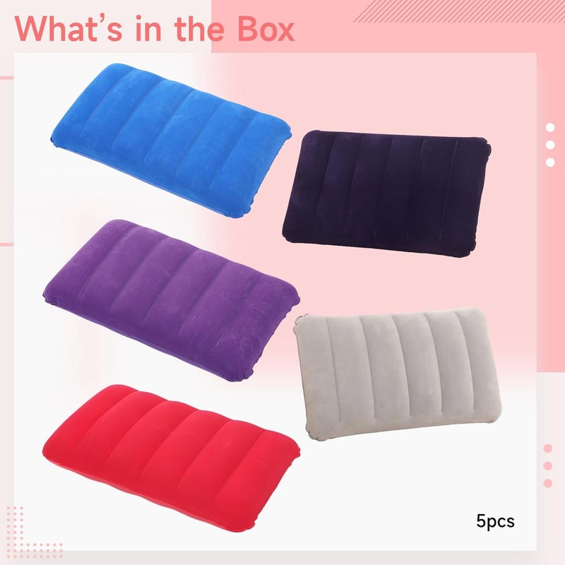 5 Pcs Portable Inflatable Pillow, 11.8 X 18.5 in, Travel Pillow with Flocked Fabric, for Office Nap, Camping, Pack - Image 3