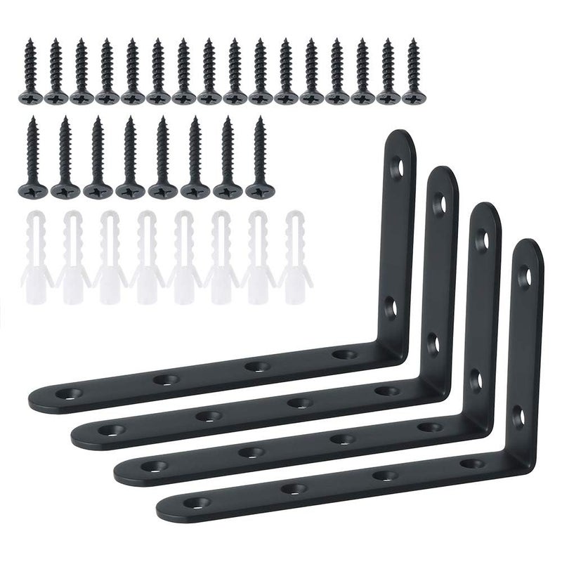DIANZHU Floating Shelf BracketsBlack Bracket for Shelves Heavy Duty L Wall Bracket Corner BraceJoint Angle Bracket for Hanging Support5x3 InchPack of 4 - Image 1