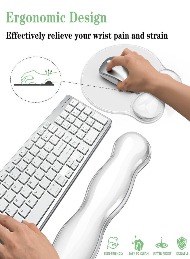 CFHYZAZNCL Keyboard and Mouse Wrist Rest, Silicone Gel Ergonomic Mouse Pad with Wrist Rest Set, Gaming Mousepad Arm Cushion Support for Computer Office Desk Accessories (Clear White) - Image 3