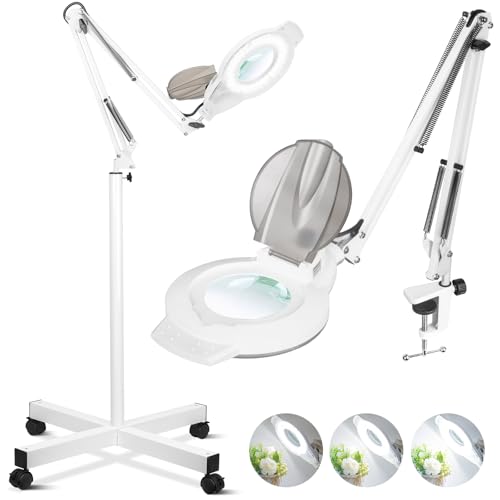 NUEYiO 10X Magnifying Glass with Light and Stand, NUEYiO 2200 Lumen Stepless Dimmable Magnifying Floor Lamp, 2-in-1 Adjustable Metal Swing Arm Lighted Magnifier, Mag Lamp for Estheticians Crafts Facial - Image 1