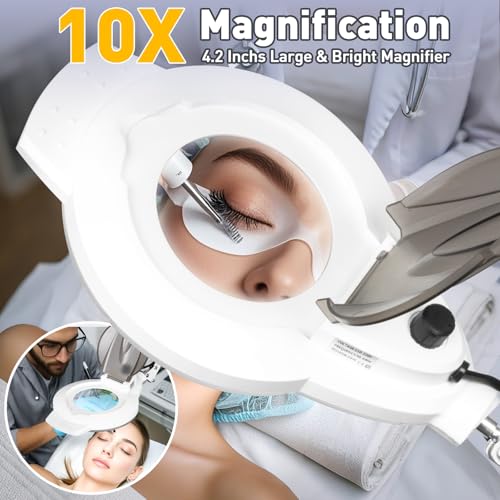 NUEYiO 10X Magnifying Glass with Light and Stand, NUEYiO 2200 Lumen Stepless Dimmable Magnifying Floor Lamp, 2-in-1 Adjustable Metal Swing Arm Lighted Magnifier, Mag Lamp for Estheticians Crafts Facial - Image 3